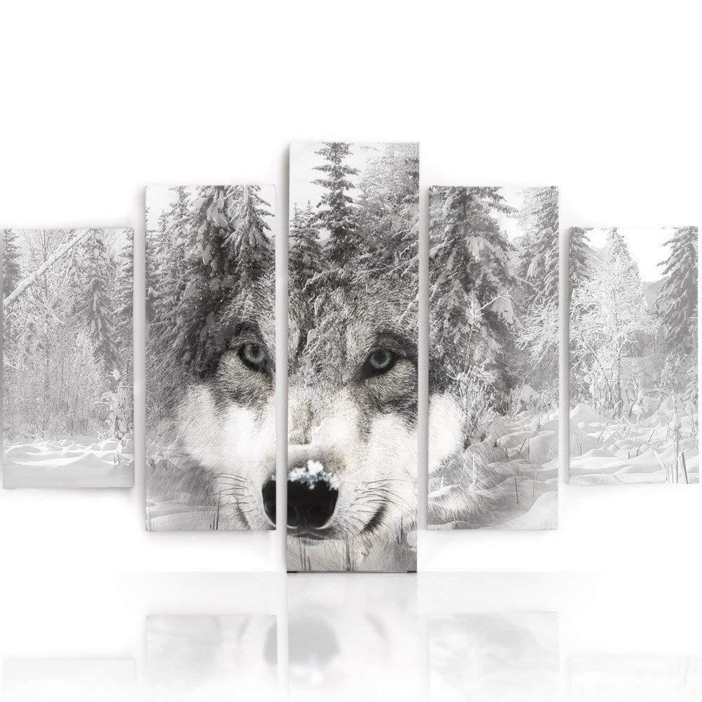 Vilkas miške.  5 dalių paveikslas ant drobės