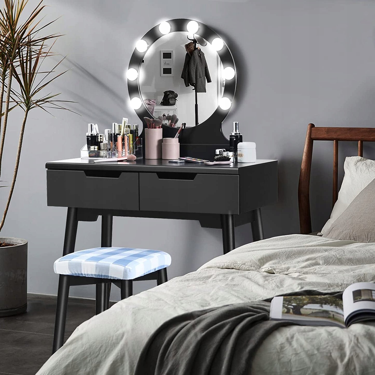 Kosmetinis staliukas su  veidrodžiu, apšvietimu+ taburetė