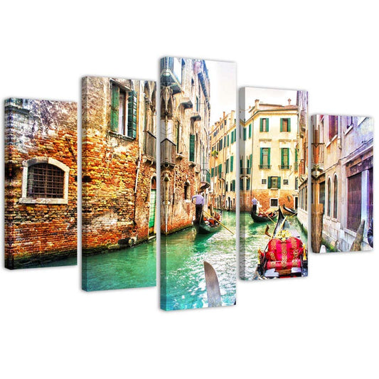 Penkių elementų deko plokštės ant drobės vaizdas, Kelionė į Veneciją