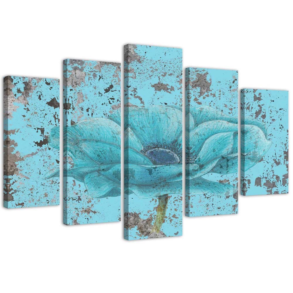 Penkių elementų deko plokštės ant drobės vaizdas, Mėlyna gėlė