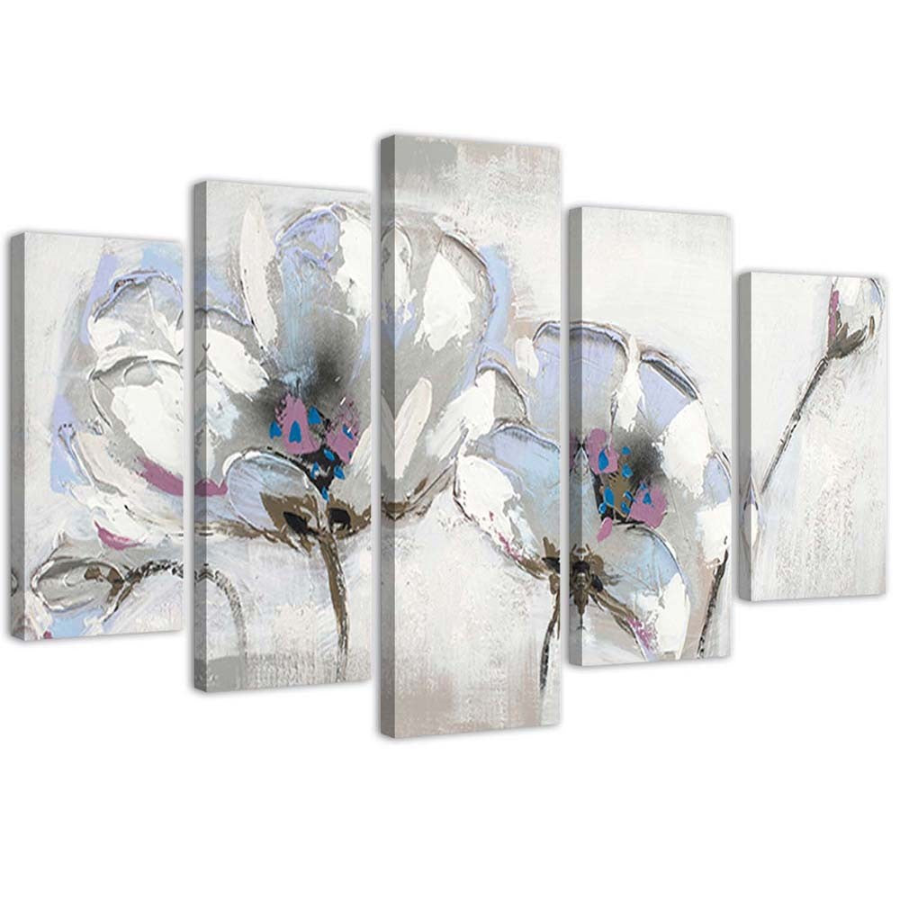 Penkių elementų deko plokštės ant drobės vaizdas, Dažytos gėlės