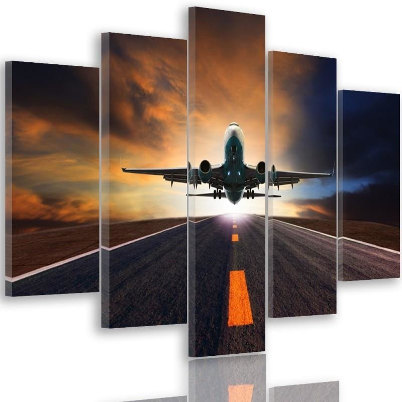Penkių elementų deko plokštės ant drobės vaizdas, Lėktuvas