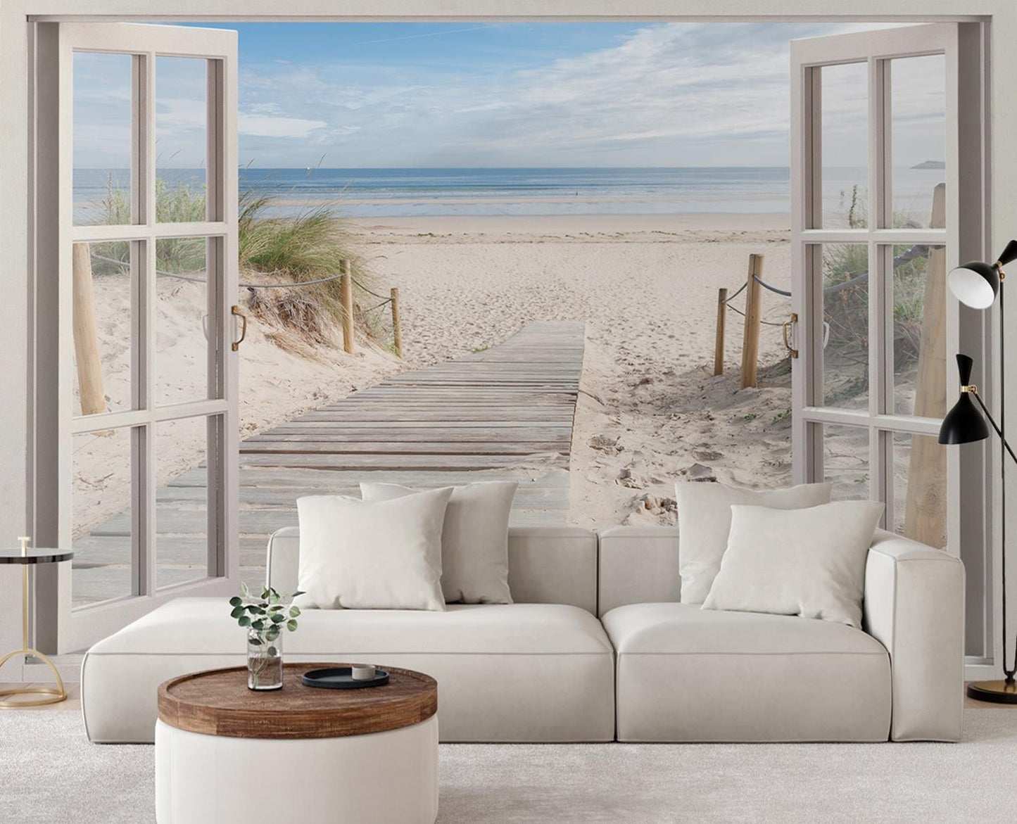 Fototapetai, Vaizdas pro langą į paplūdimį jūra gamta