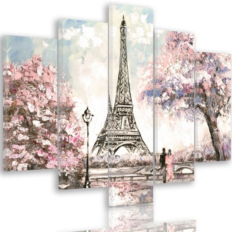 Penkių elementų deko plokštės ant drobės vaizdas, Pavasaris Paryžiuje