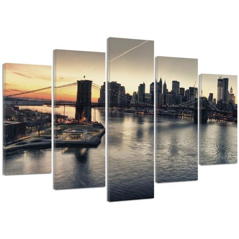 Penkių elementų deko plokštės ant drobės vaizdas, Bruklino tiltas Niujorke