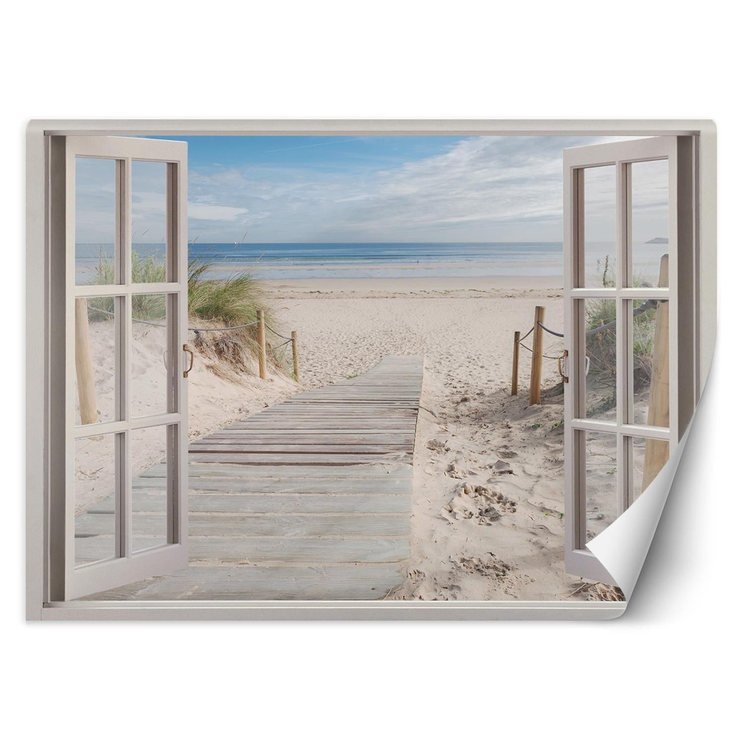 Fototapetai, Vaizdas pro langą į paplūdimį jūra gamta