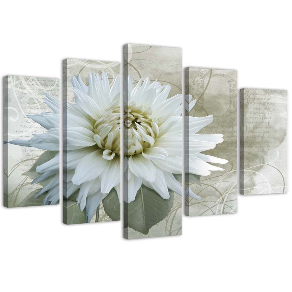Penkių elementų deko plokštės ant drobės vaizdas, Balta gėlė