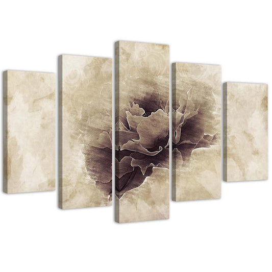 Penkių elementų deko plokštės ant drobės vaizdas, Pilka gėlė