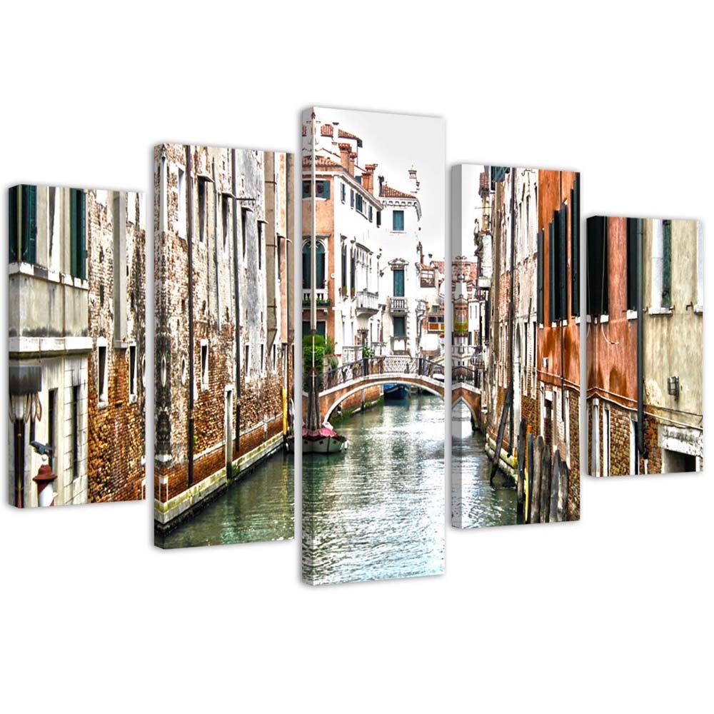 Penkių elementų deko plokštės ant drobės vaizdas, Venecija