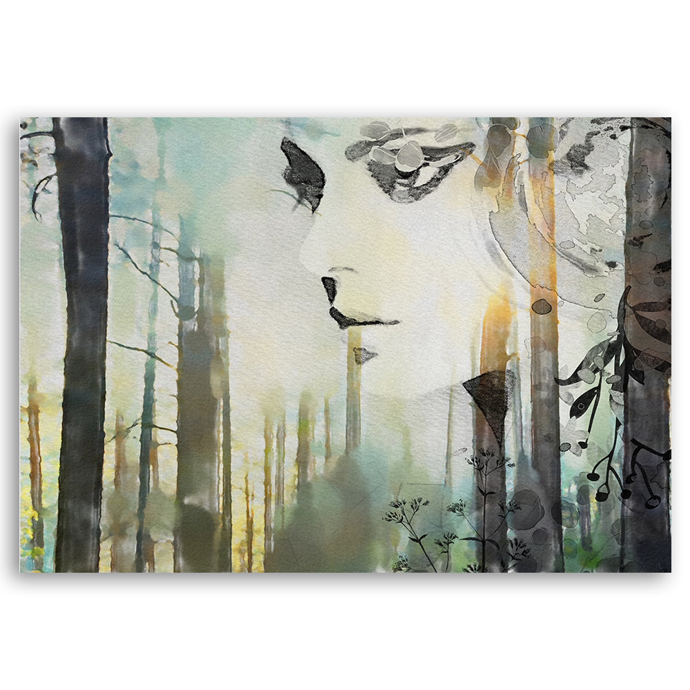 Moteris miške. Art deco paveikslas ant plokštės