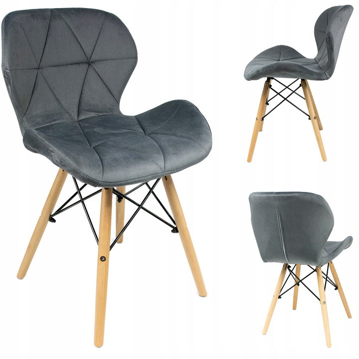Kėdė velevetinė pilka, skandinaviško stiliaus