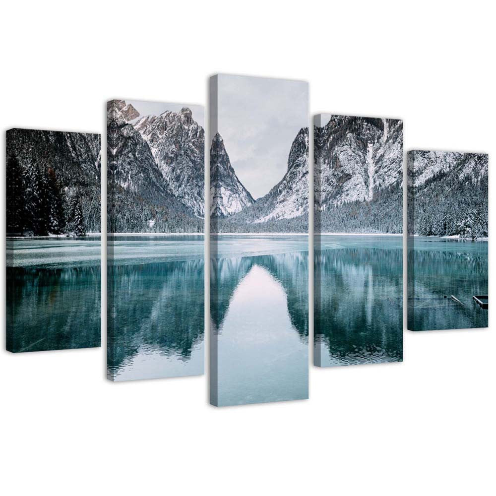 Penkių elementų deko plokštės ant drobės vaizdas, Kalnų kraštovaizdis